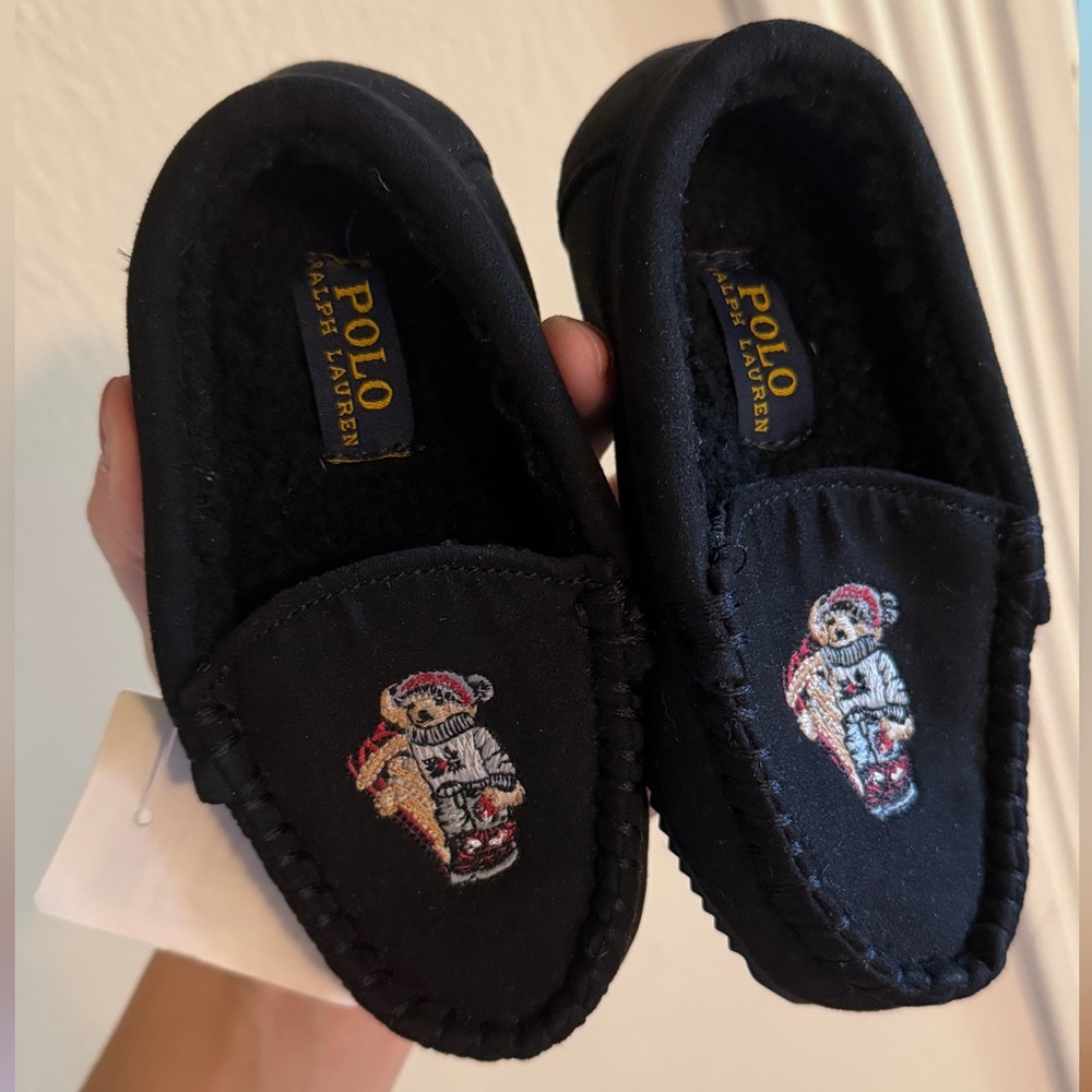 Toddler 8c Polo Ralph Lauren Black Loafers with Bear Embroidery